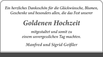 Glückwunschanzeige von Manfred und Sigrid Geißler
