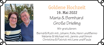 Glückwunschanzeige von Maria & Bernhard Große Drieling
