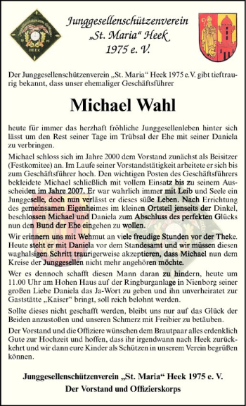 Glückwunschanzeige von Michael Wahl
