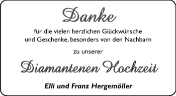 Glückwunschanzeige von Elli und Franz Hergemöller