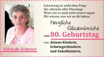 Glückwunschanzeige von Elfriede Schwier