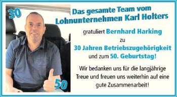 Glückwunschanzeige von Bernhard Harking