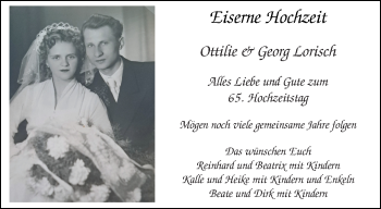 Glückwunschanzeige von Ottilie & Georg Lorisch