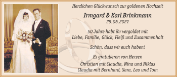Glückwunschanzeige von Irmgard und Karl Brinkmann