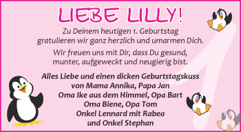Glückwunschanzeige von Lilly 