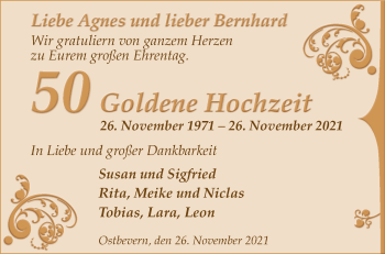 Glückwunschanzeige von Agnes und Bernhard 