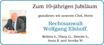 Glückwunschanzeige von Wolfgang Elshoff