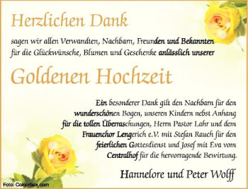 Glückwunschanzeige von Hannelore & Peter Wolff