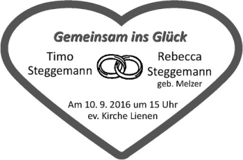 Glückwunschanzeige von Timo und Rebecca Steggemann