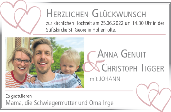 Glückwunschanzeige von Anna Genuit Christoph Tigger