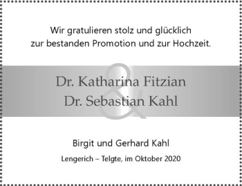 Glückwunschanzeige von Dr. Katharina Fitzian Dr. Sebastian Kahl