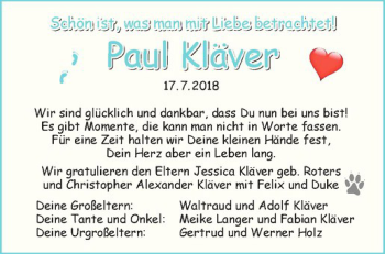 Glückwunschanzeige von Paul Kläver