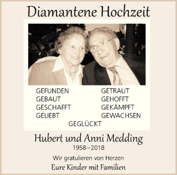 Glückwunschanzeige von Hubert Anni Medding