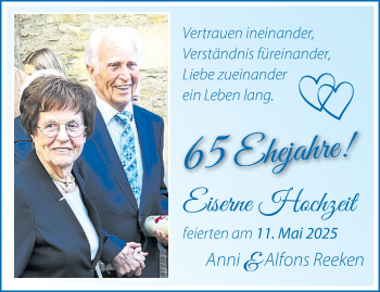 Glückwunschanzeige von Anni & Alfons Reeken