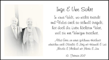 Glückwunschanzeige von Inge & Uwe Sohrt