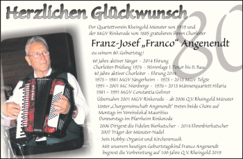 Glückwunschanzeige von Franz-Josef Angenendt