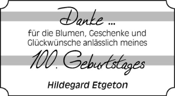 Glückwunschanzeige von Hildegard Etgeton