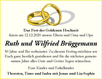 Glückwunschanzeige von Ruth Wilfried Brüggemann