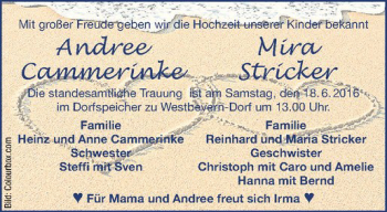 Glückwunschanzeige von Andree Mira Cammerinke Stricker