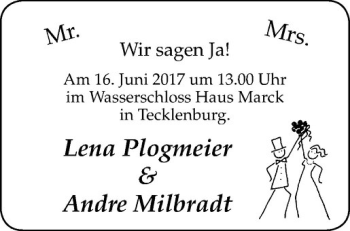 Glückwunschanzeige von Lena & Andre Plogmeier & Milbradt