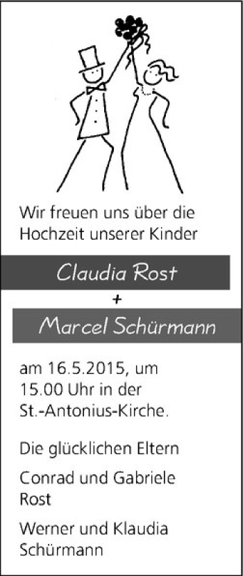 Glückwunschanzeige von Claudia & Marcel Rost & Schürmann