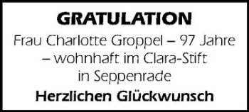 Glückwunschanzeige von Charlotte Groppel
