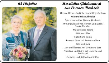 Glückwunschanzeige von Mia und Fritz Kiffmeier