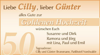 Glückwunschanzeige von Cilly & Günter Brunsmann