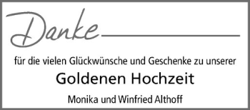 Glückwunschanzeige von Monika und Winfried Althoff