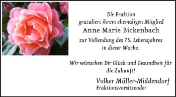 Glückwunschanzeige von Anne Marie Bickenbach