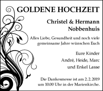 Glückwunschanzeige von Christel und Hermann Nobbenhuis