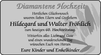 Glückwunschanzeige von Hildegard und Walter Fröhlich