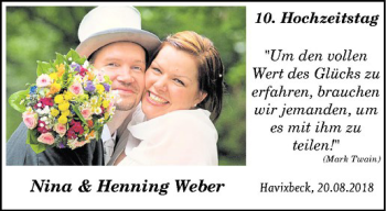 Glückwunschanzeige von Nina und Henning Weber