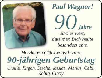 Glückwunschanzeige von Paul Wagner