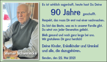 Glückwunschanzeige von Werner Schwenke