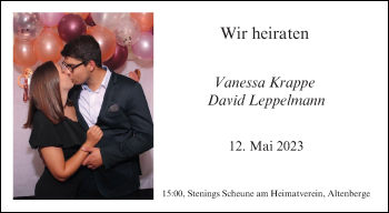 Glückwunschanzeige von Vanessa Krappe David Leppelmann