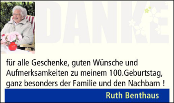 Glückwunschanzeige von Ruth Benthaus