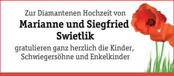 Glückwunschanzeige von Marianne und Siegfried Swietlik