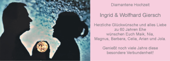 Glückwunschanzeige von Ingrid und Wolfgang Giersch