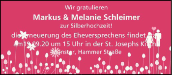 Glückwunschanzeige von Markus & Melanie Schleimer