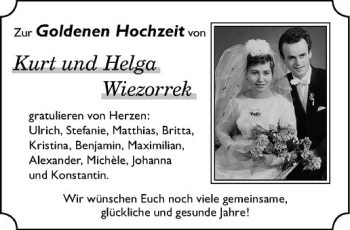 Glückwunschanzeige von Kurt und Helga Wiezorrek