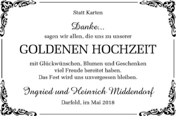 Glückwunschanzeige von Ingried und Heinrich Middendorf