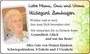 Glückwunschanzeige von Hildegard Zumhagen