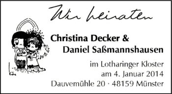 Glückwunschanzeige von Christina und Daniel Decker und Saßmannshausen