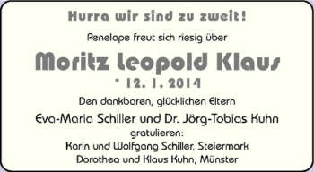 Glückwunschanzeige von Moritz Leopold Klaus Kuhn