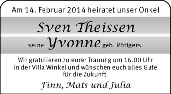 Glückwunschanzeige von Yvonne und Sven Röttgers und Theissen