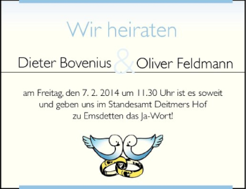 Glückwunschanzeige von Dieter und Oliver Bovenius und Feldmann