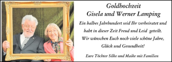 Glückwunschanzeige von Gisela und Werner Lamping
