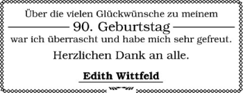 Glückwunschanzeige von Edith Wittfeld
