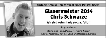 Glückwunschanzeige von Chris Schwarze